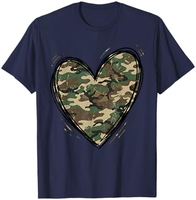 Camo Print Heart Valentines Day Military Country Love T-Shirt - T-Shirt | Navy
