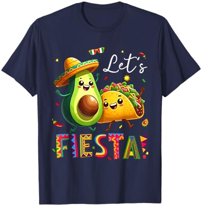 Let’s Fiesta Cinco de Mayo Avocado Tacos Mexican Party T-Shirt - T-Shirt | Navy