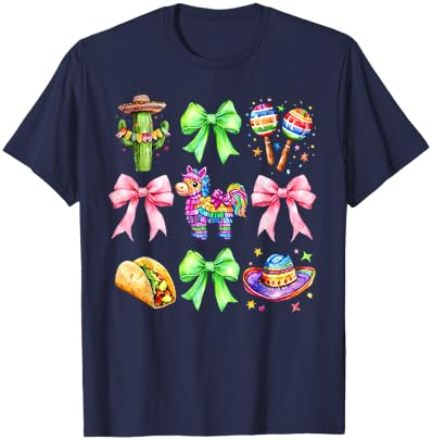 Coquette Bow Unicorn Tacos Cinco De Mayo Mexican Sombrero T-Shirt - T-Shirt | Navy