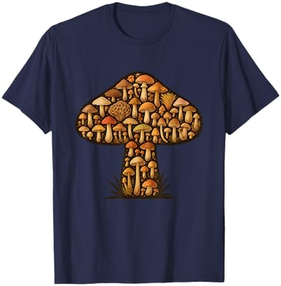 Forest Mushroom Silhouette Vintage Mycology Forager T-Shirt - T-Shirt | Navy