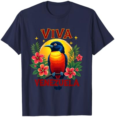 Viva Venezuela Tropical Troupial Hibiscus Venezuelan Turpial T-Shirt - T-Shirt | Navy