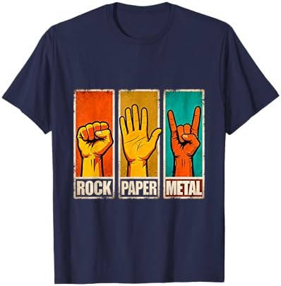 Rock Paper Metal Funny Hand Gesture RockMusic Design T-Shirt - T-Shirt | Navy