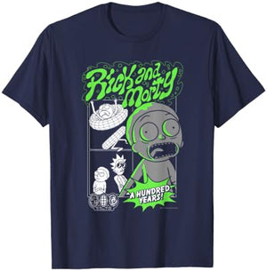 Rick and Morty A Hundred Years Storyboard Collage Cartoon T-Shirt - T-Shirt | Navy