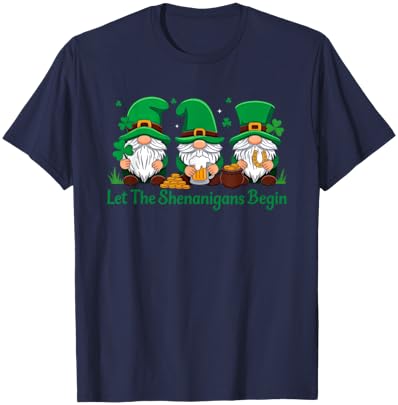 Let The Shenanigans Begin Shamrock St Patricks Day Gnomes T-Shirt - T-Shirt | Navy