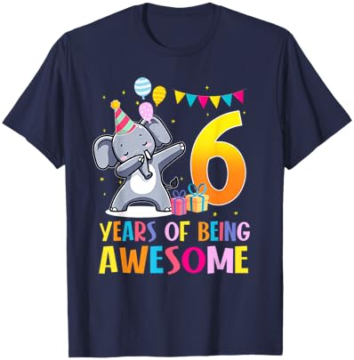 6 Years of Being Awesome Dabbing Elephant Birthday 6th T-Shirt - T-Shirt | Navy