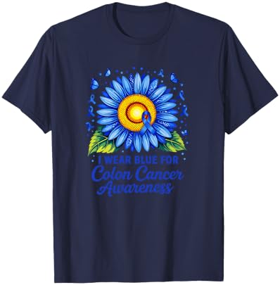 Colon Cancer Awareness in March Blue Ribbon T-Shirt - T-Shirt | Navy