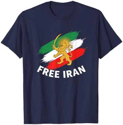 Free Iran Lion Emblem Persian Pride Iran Flag Symbol T-Shirt - T-Shirt | Navy