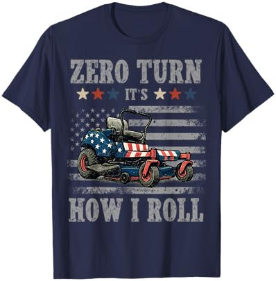Zero Turn It's How I roll Vintage American Flag Lawn Mower T-Shirt - T-Shirt | Navy