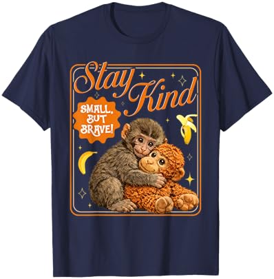 Punch Baby Monkey Stay Kind Small But Brave T-Shirt - T-Shirt | Navy