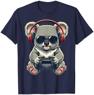 Cute Funny Koala Gamer Gaming Playing Video Games Kids T-Shirt - T-Shirt | Navy