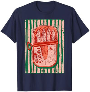 Sardines Tinned Fish Retro Graphic Mediterranean Coastal T-Shirt - T-Shirt | Navy