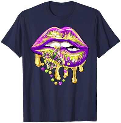 Mardi Gras Lip Fleur De Lis Funny Costume Women Girl T-Shirt - T-Shirt | Navy