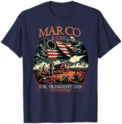 Marco Rubio 2028 for President Colonial Patriotic US Flag T-Shirt - T-Shirt | Navy