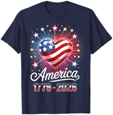 Flag Heart 1776 2026 July 4th 250th Birthday T-Shirt - T-Shirt | Navy