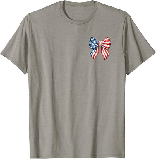 Front Back Cute Red White and Blue Bows Patriotic Coquette T-Shirt - T-Shirt | Sand