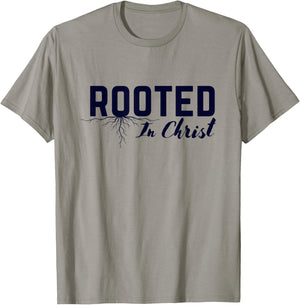 Rooted in Christ Christian Colossians 2:7 Bible Verse T-Shirt - T-Shirt | Sand