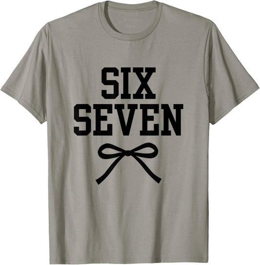 six Seven 67 Meme Number 67 Coquette Bow for Girls Women T-Shirt - T-Shirt | Sand