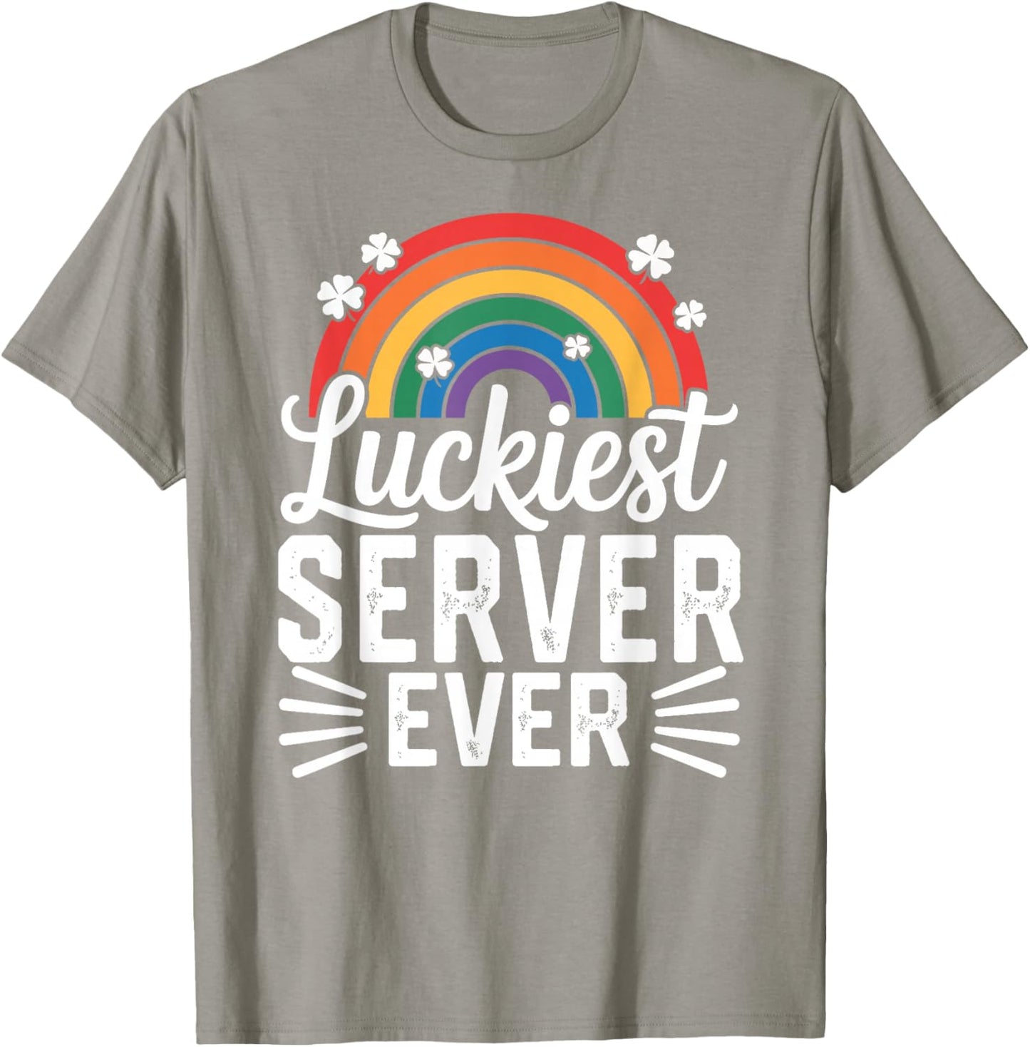Luckiest Server Ever St Patricks Day Rainbow Shamrock T-Shirt - T-Shirt | Sand