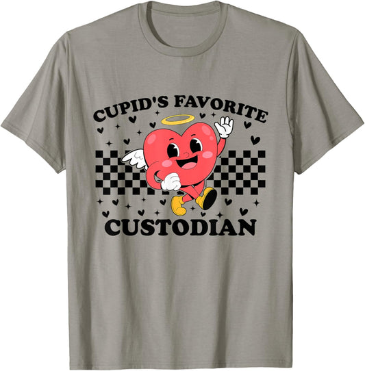 Cupid’s Favorite Custodian Valentines Funny Cupid T-Shirt - T-Shirt | Sand
