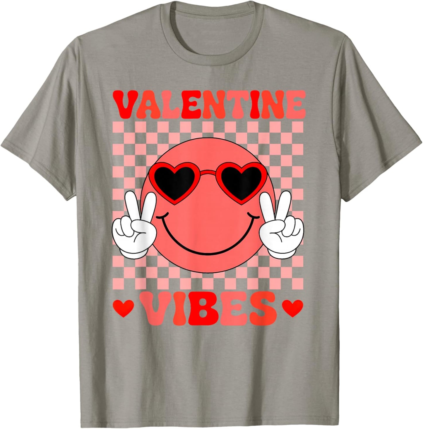 Groovy Valentine Vibes Smile Face Valentines Day Girls Women T-Shirt - T-Shirt | Sand