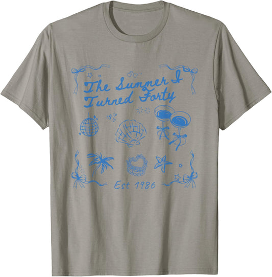 Summer I Turned Forty 40th Birthday Seashell Coastal Beach T-Shirt - T-Shirt | Sand