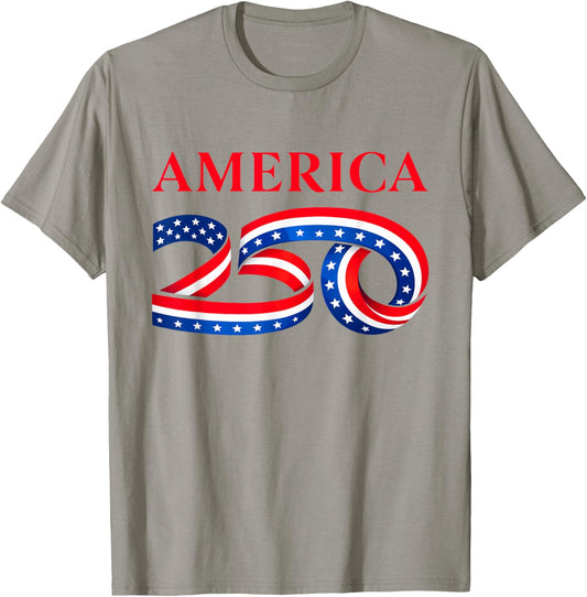 US Flag Ribbon 250 Years America 250th Anniversary 2026 T-Shirt - T-Shirt | Sand