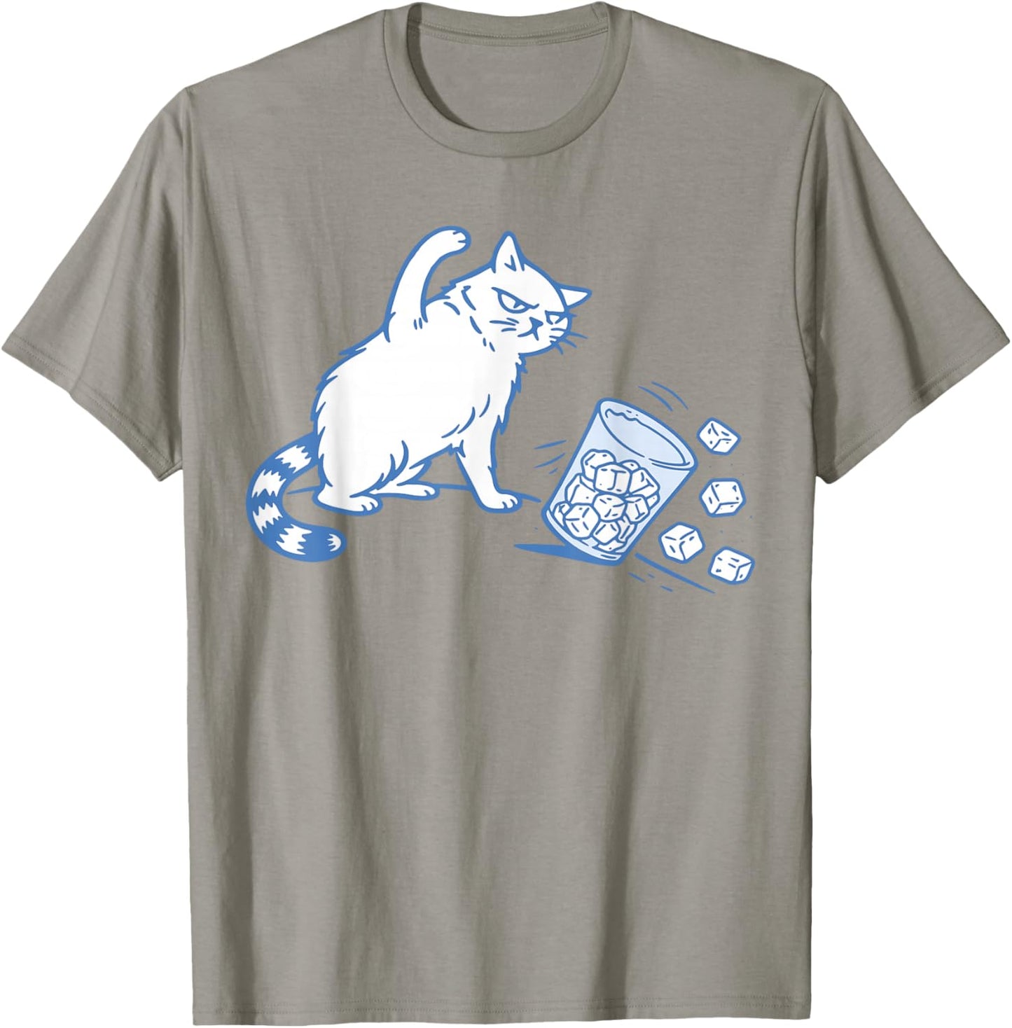 Angry Cat Pushing Cup of Ice Sarcastic Men Women No Ice Cat T-Shirt - T-Shirt | Sand