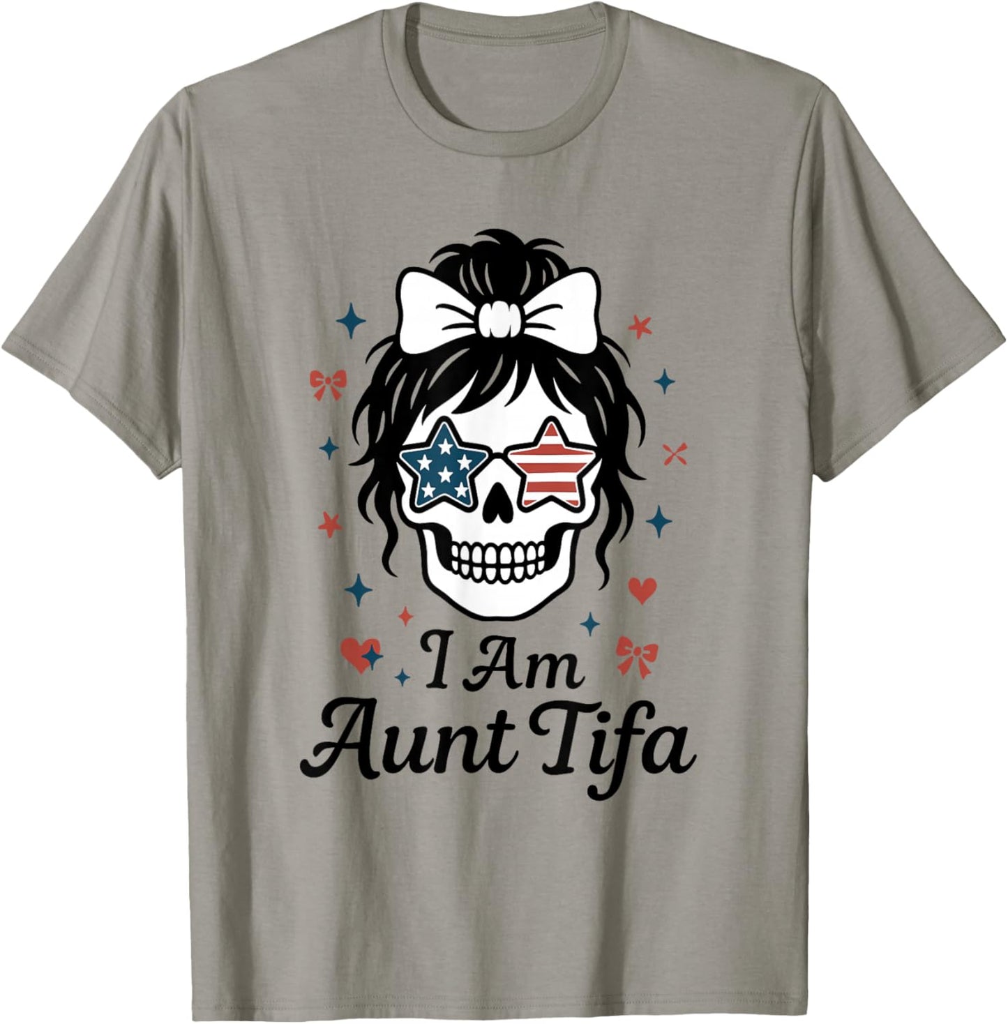 I Am Aunt Tifa Cute Coquette Skull with Bow and American T-Shirt - T-Shirt | Sand