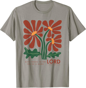 1 Chronicles 16:34 Christian Thanksgiving Floral Give Thanks T-Shirt - T-Shirt | Sand