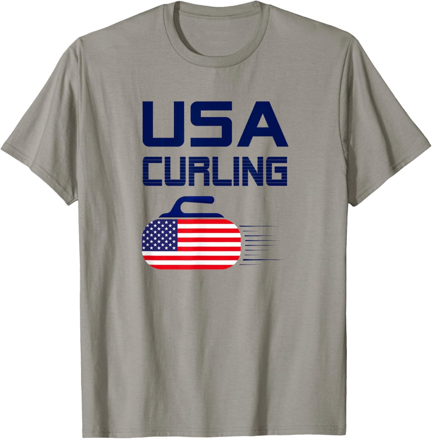 American Flag USA Ice Curling Rock Curler T-Shirt - T-Shirt | Sand
