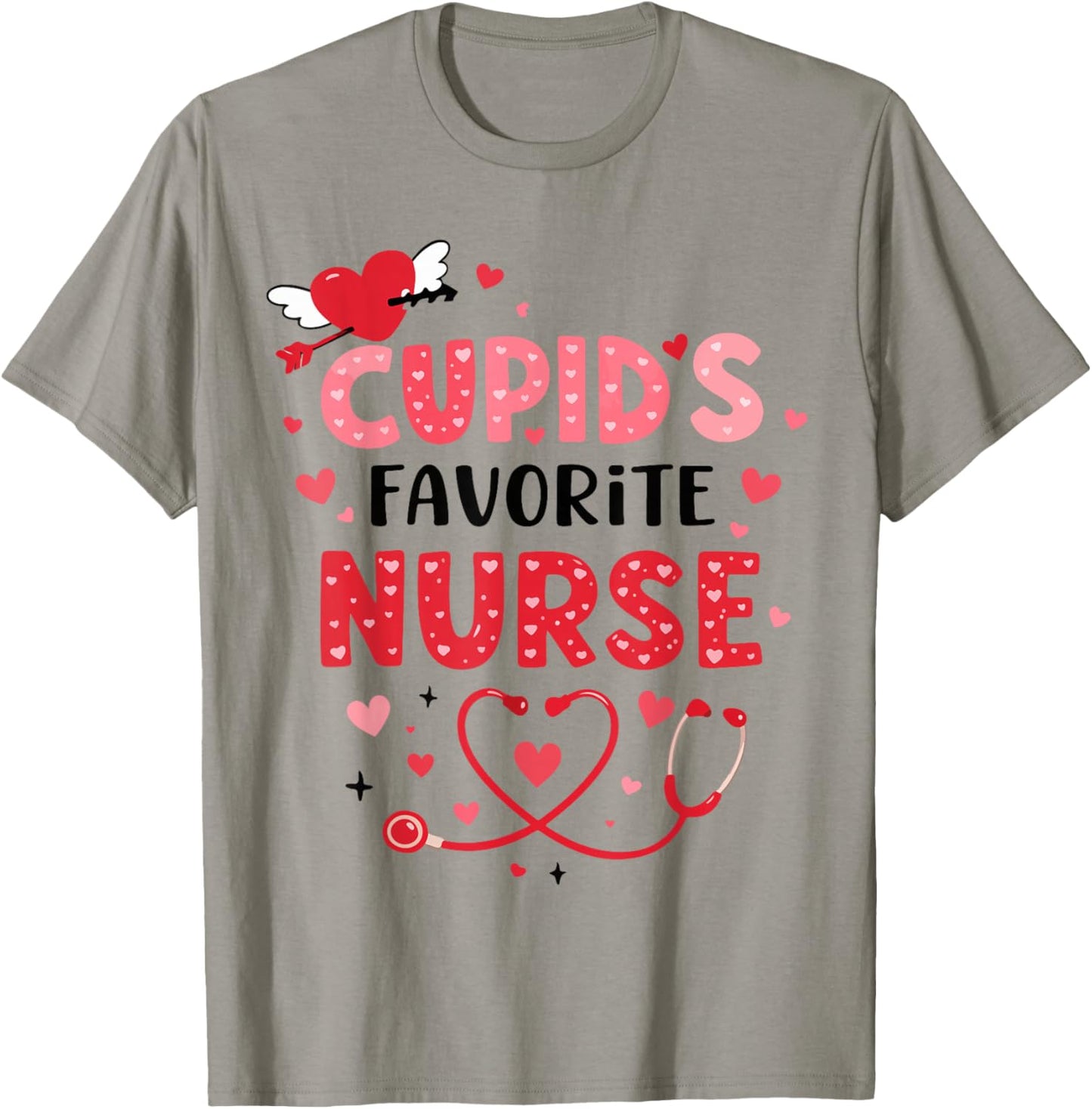 Valentine Cupid’s Favorite Nurse ER Heart Girl Women Men T-Shirt - T-Shirt | Sand