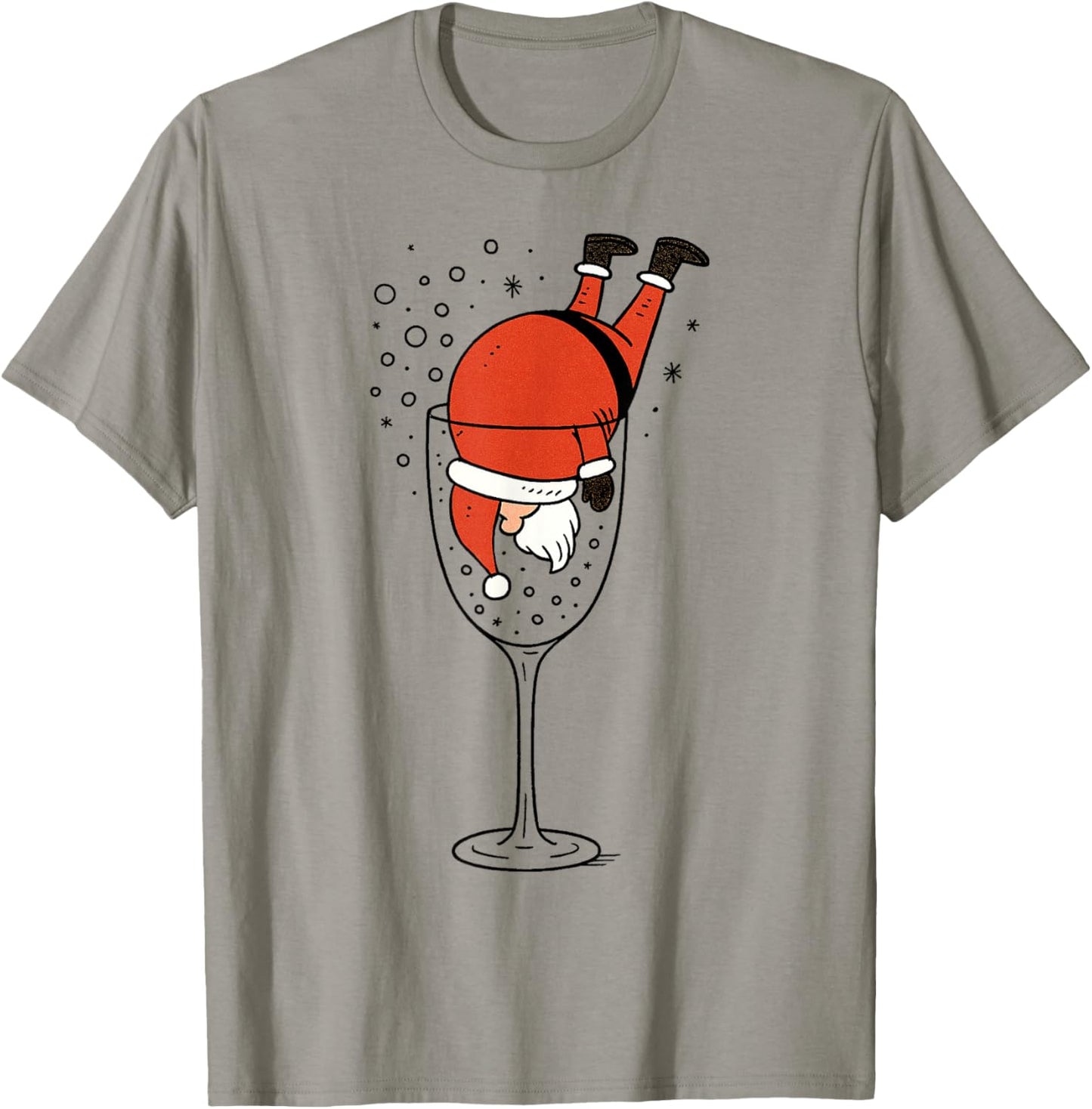 Funny Drunk Santa in Wine Glass Christmas Drinking Party T-Shirt - T-Shirt | Sand