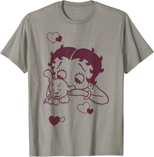 Betty Boop Betty Hugging Pudgy Heart T-Shirt - T-Shirt | Sand