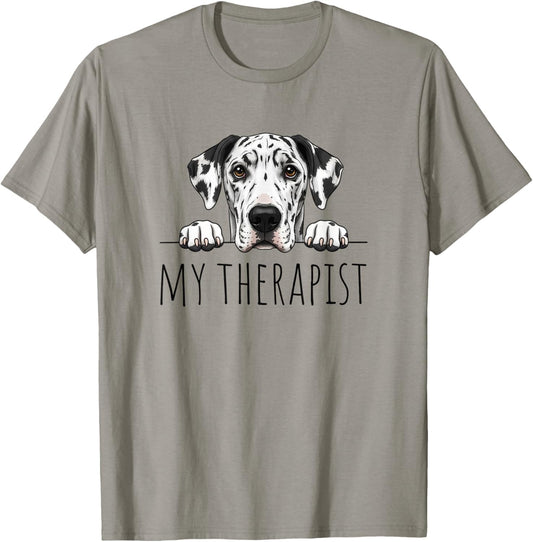 Harlequin Great Dane My Therapist T-Shirt - T-Shirt | Sand