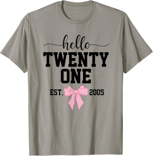 Hello Twenty One Est. 2005 Coquette Bow 21st Birthday Girl T-Shirt - T-Shirt | Sand