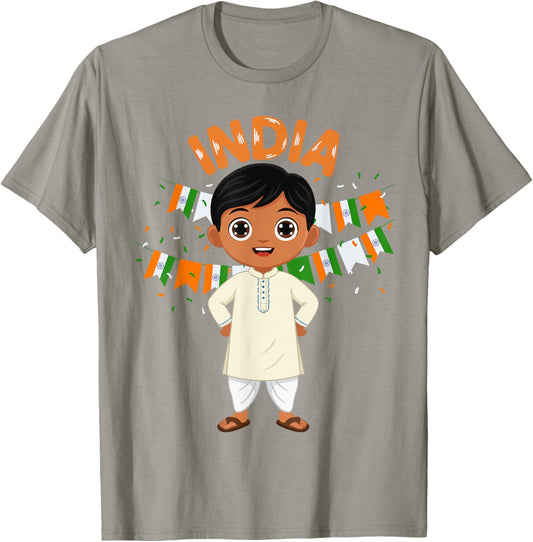India Indian Boy Traditional Outfit Wear Flag Heritage T-Shirt - T-Shirt | Sand