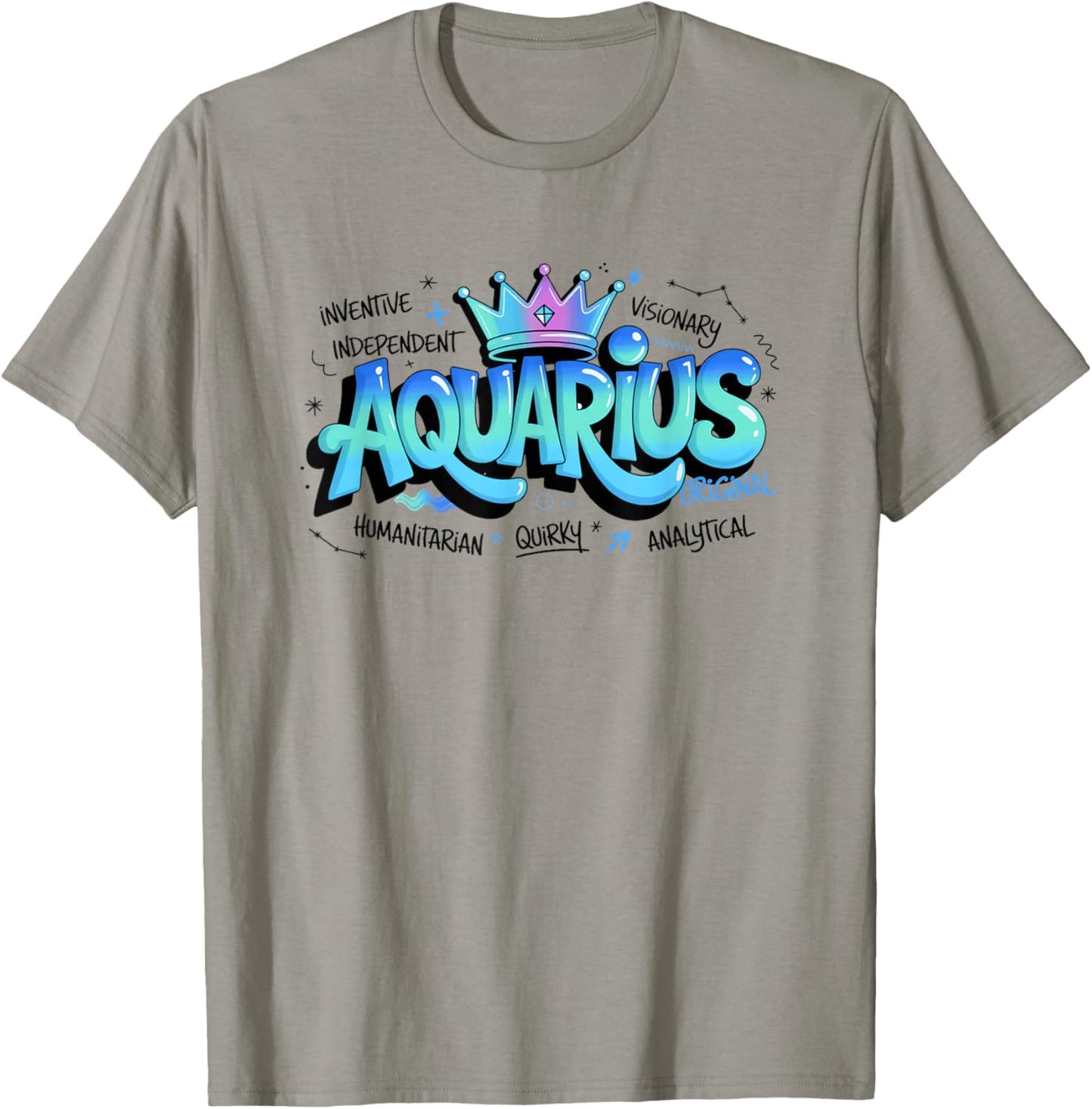 Colorful Aquarius Zodiac Typography Sign Quirky Design T-Shirt - T-Shirt | Sand