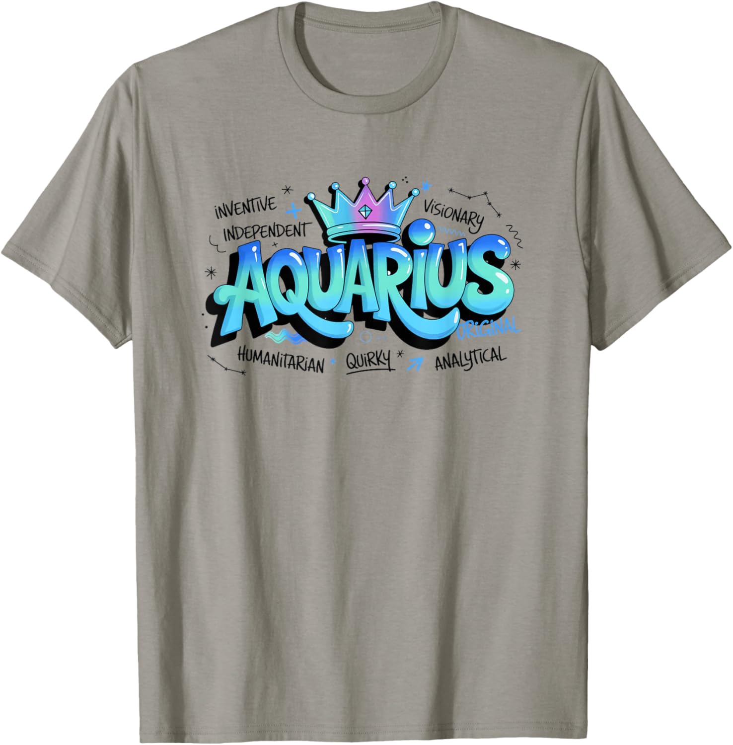 Colorful Aquarius Zodiac Typography Sign Quirky Design T-Shirt - T-Shirt | Sand