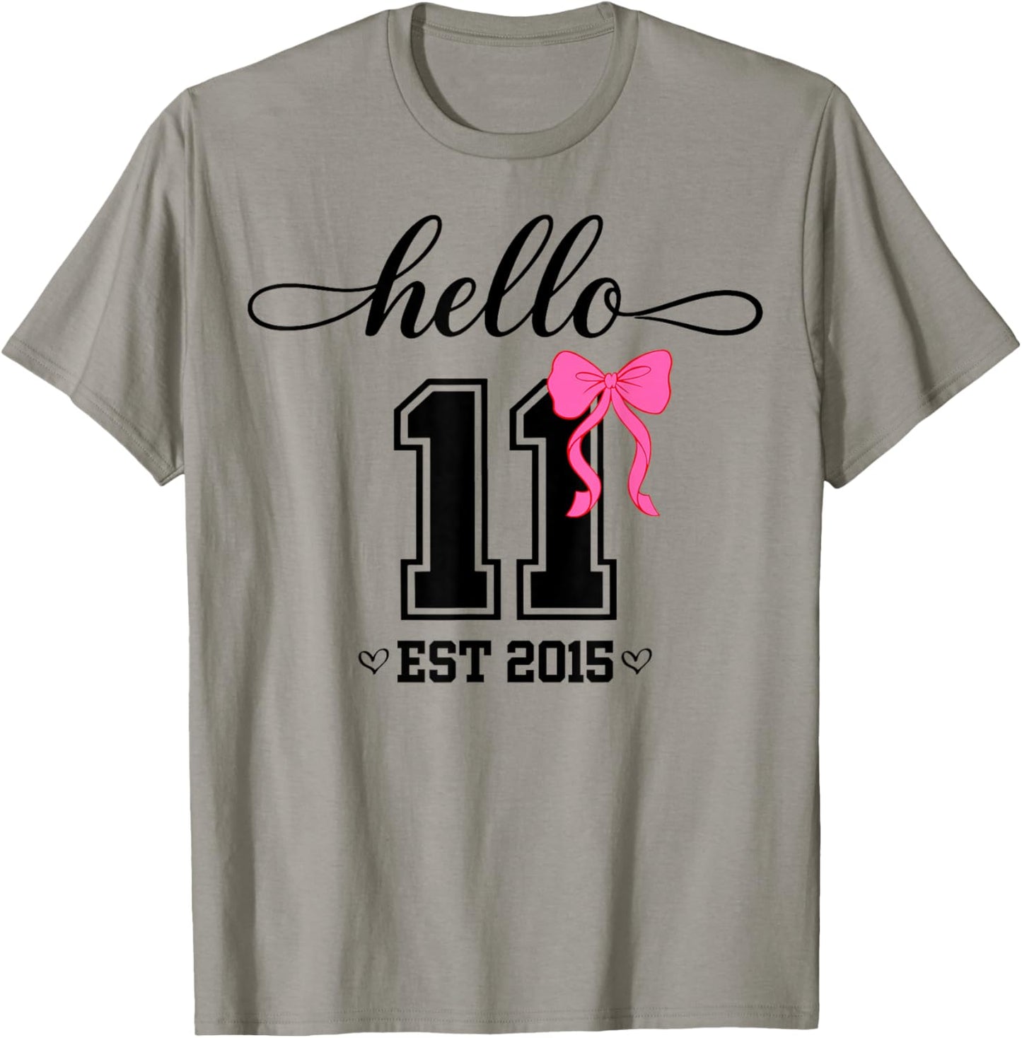 Hello Eleventh Est 2015 Coquette Bow 11th Birthday Girl T-Shirt - T-Shirt | Sand