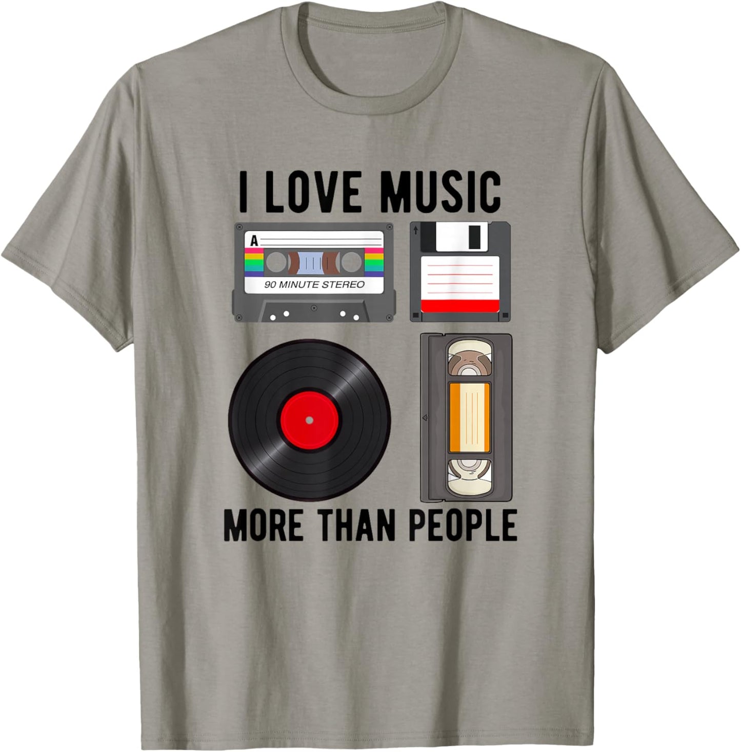 I Love Music More Than People Music Record Player Cassette T-Shirt - T-Shirt | Sand