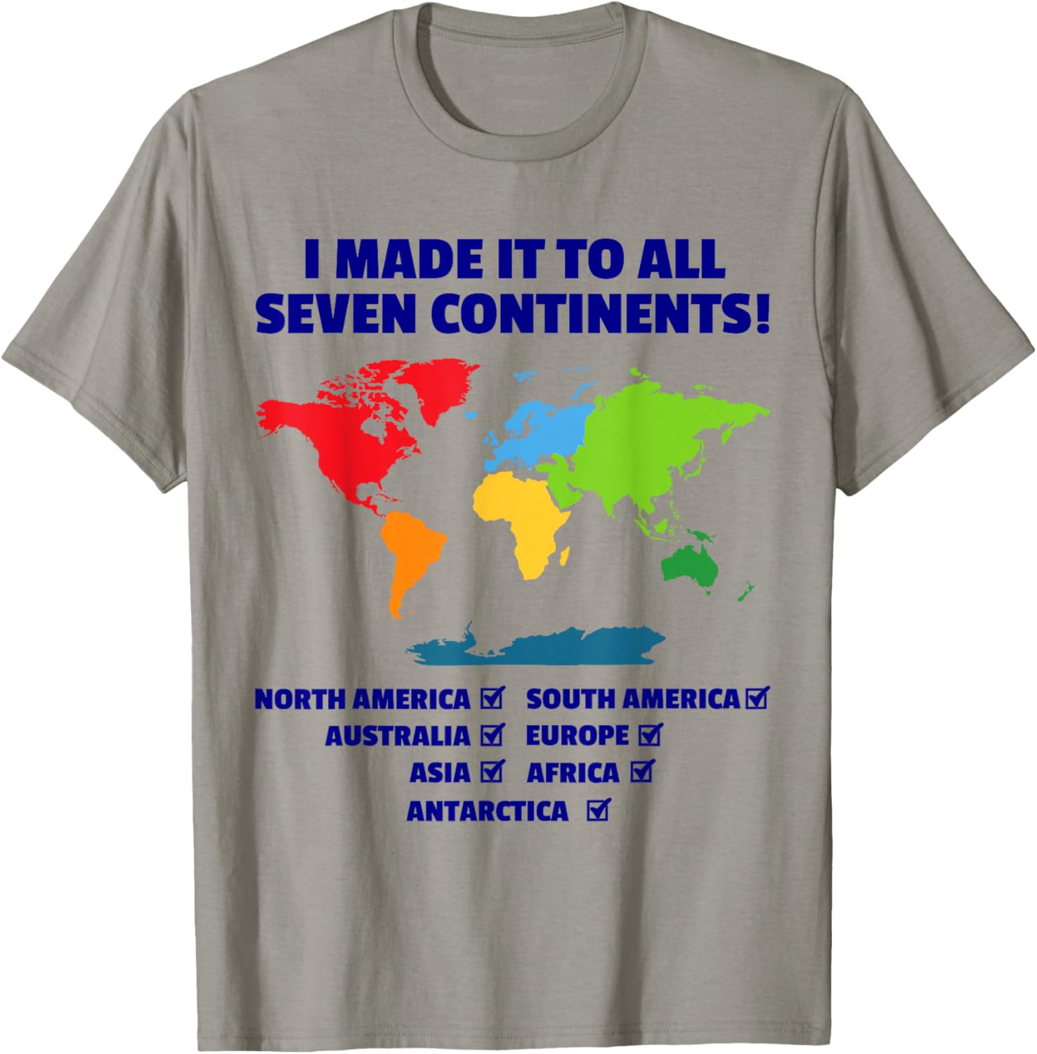 Visited 7 Continents Explored Colorful World Map Travel T-Shirt - T-Shirt | Sand