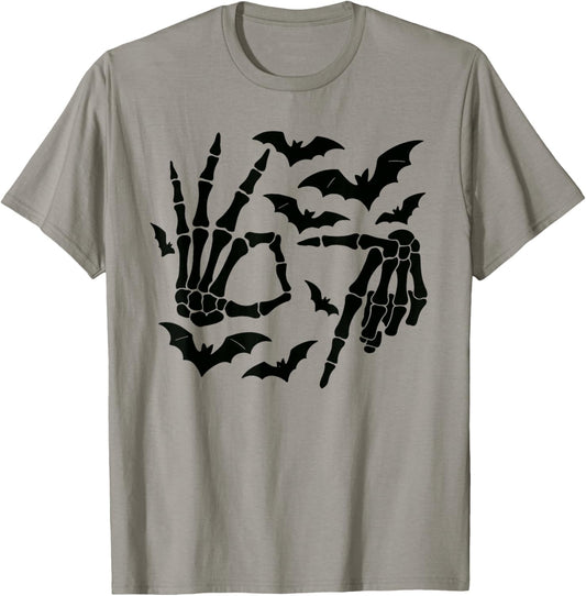 Skeleton Hand Sign 6 7 Halloween T-Shirt - T-Shirt | Sand