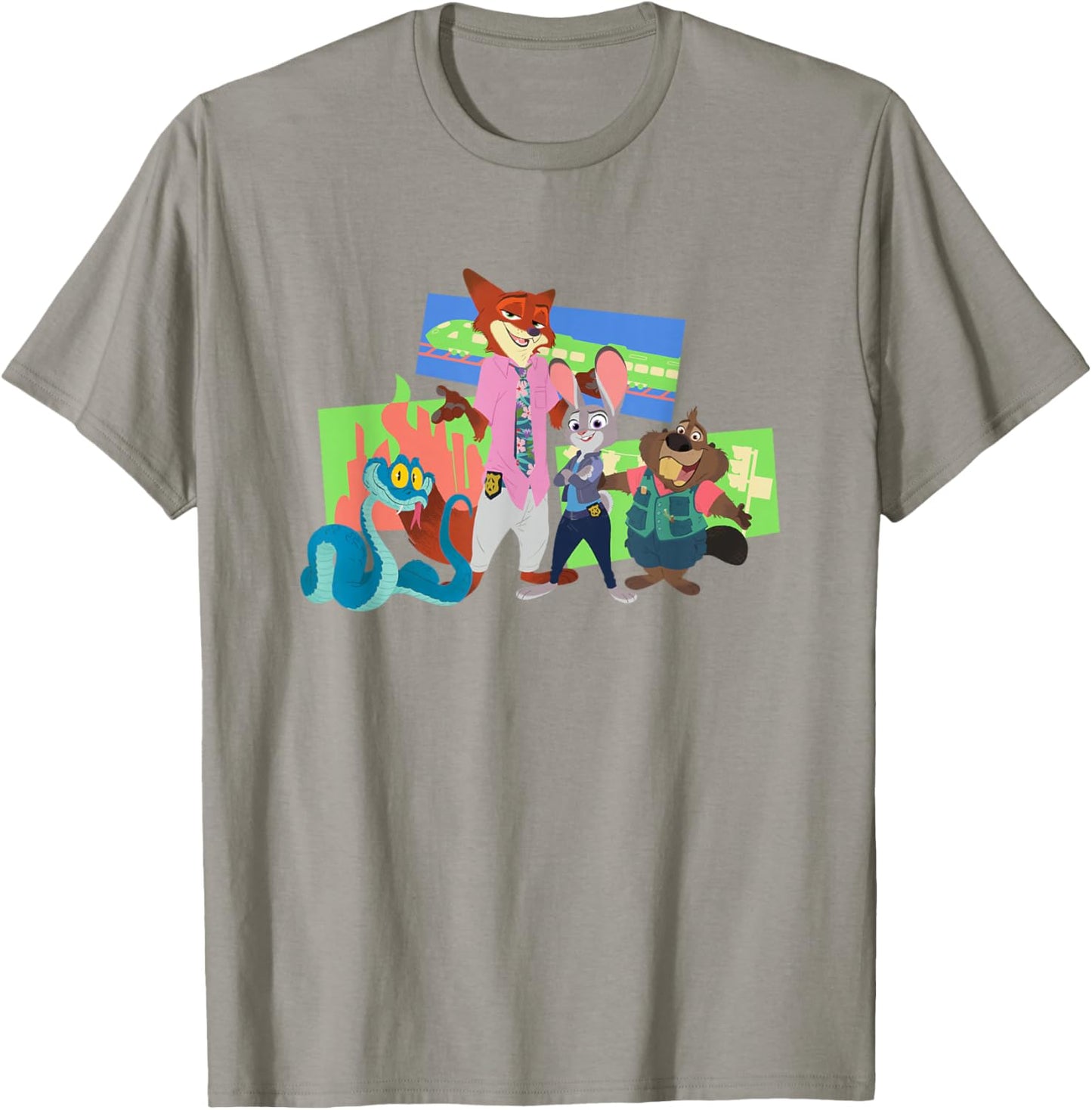 Disney Zootopia 2 Main Characters & Landmarks Group Shot T-Shirt - T-Shirt | Sand
