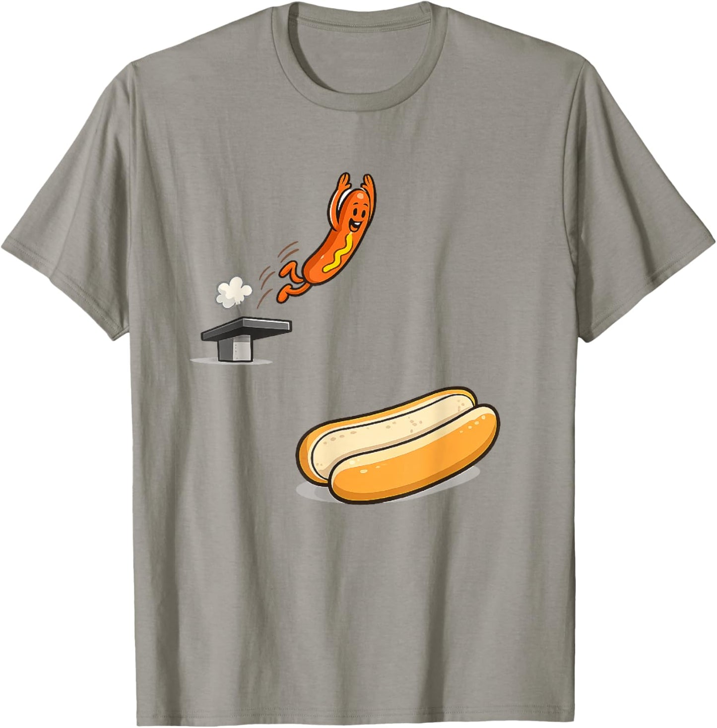Funny Hot Dog Diving Into Bun Cartoon Food Humor T-Shirt - T-Shirt | Sand