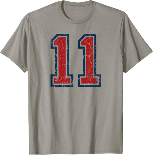 Red and Blue Sports Number 11 Jersey Uniform Player Fan T-Shirt - T-Shirt | Sand