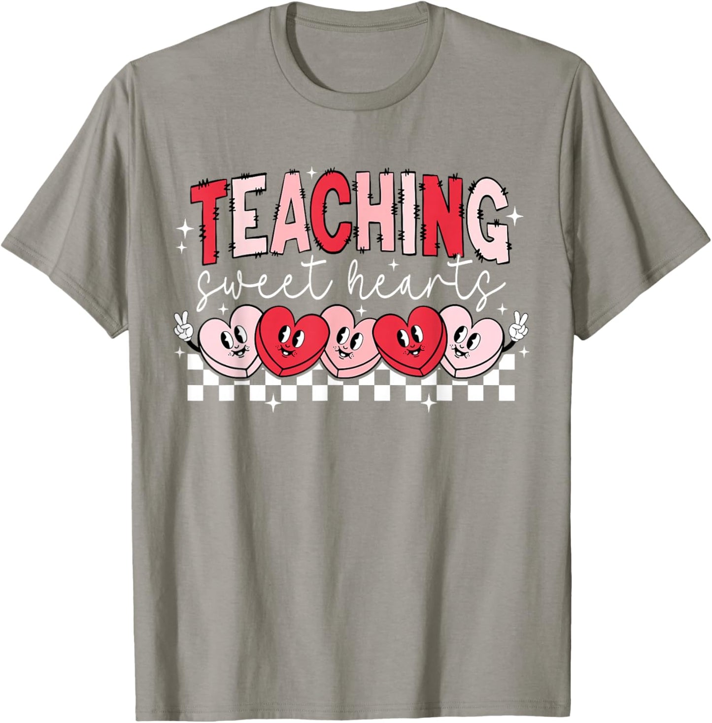 Retro Funny Heart Teaching Sweethearts Teacher Valentines T-Shirt - T-Shirt | Sand