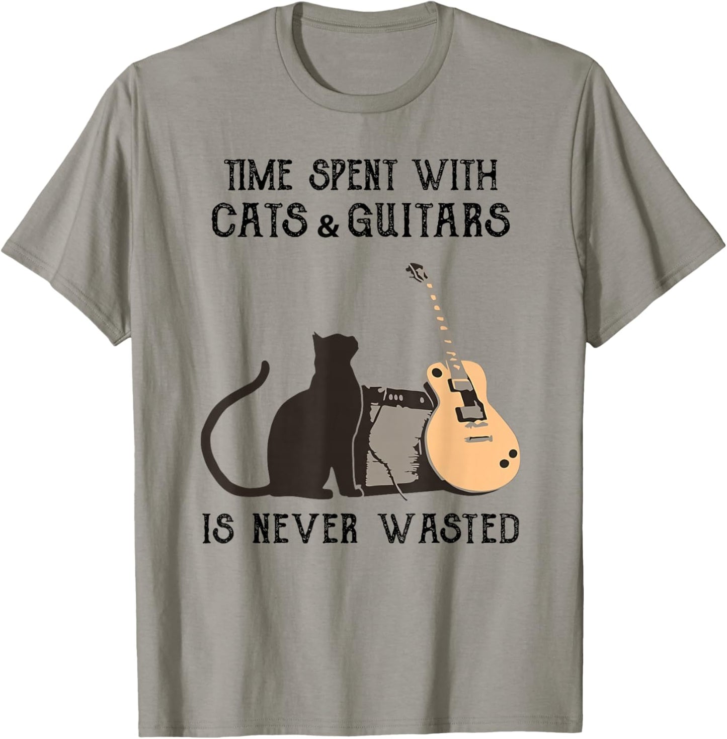 Time Spent with Cats and Guitars is Never Wasted T-Shirt - T-Shirt | Sand