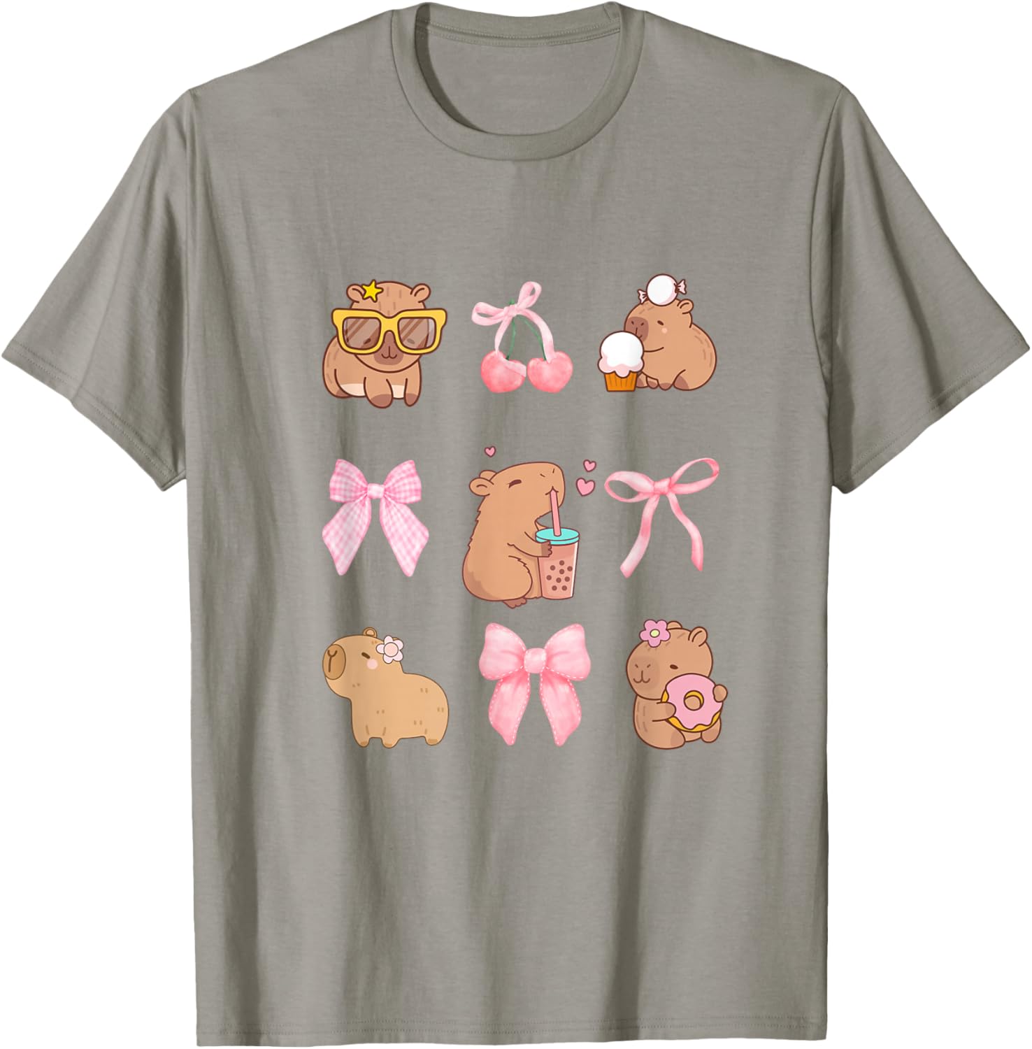 Cute Coquette Bow Capybara Pajamas Pjs Clothes Girls T-Shirt - T-Shirt | Sand