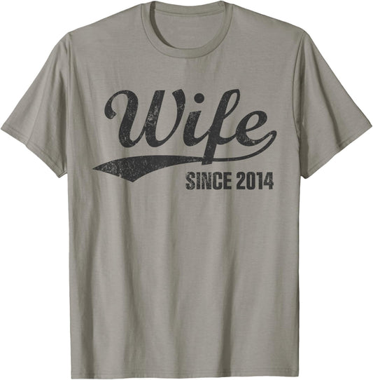 Retro Distressed Wife Since 2014 12th Wedding Anniversary T-Shirt - T-Shirt | Sand