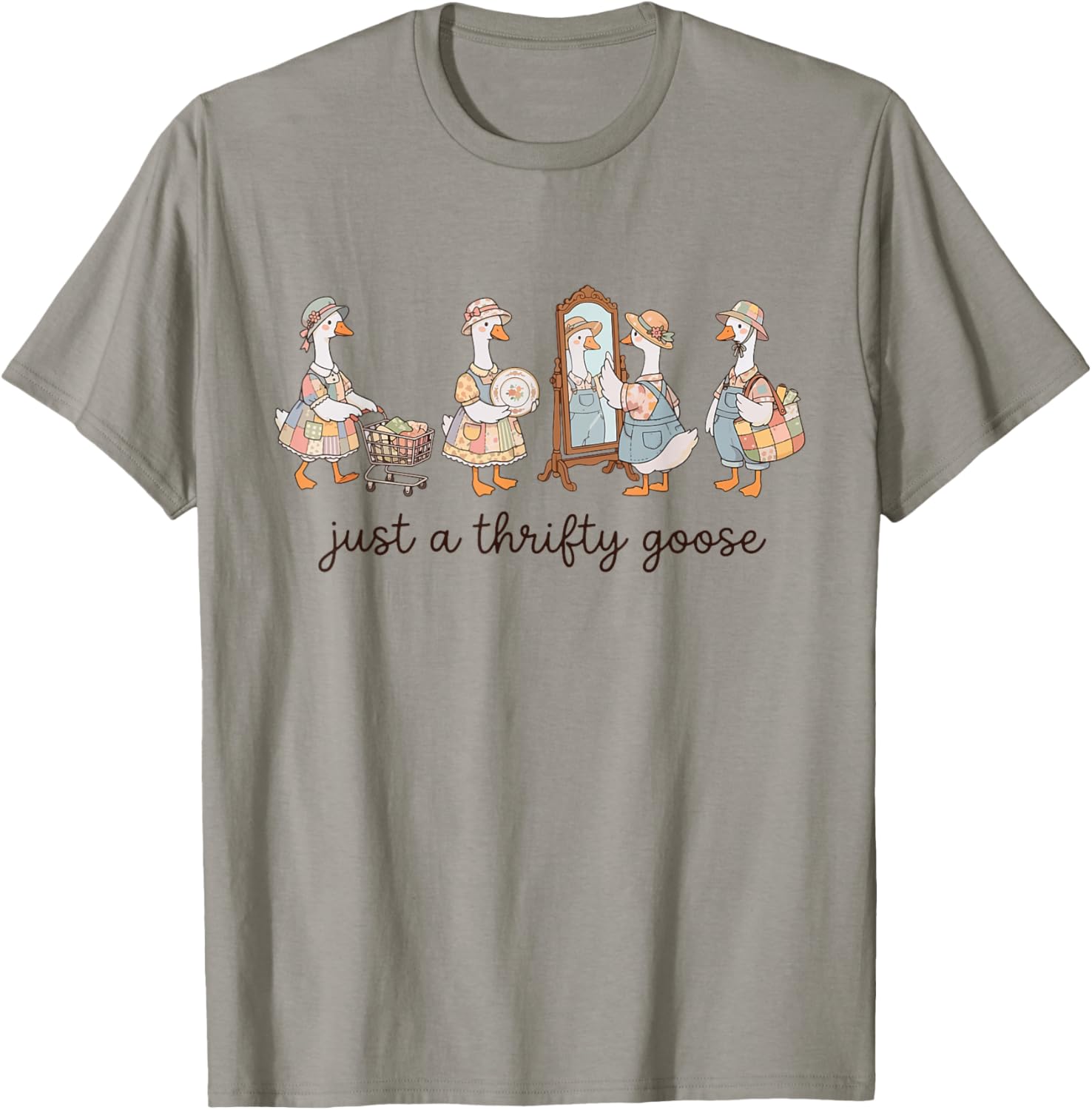 Vintage Just A Thrifty Goose Grandma Funny Silly Thrifting T-Shirt - T-Shirt | Sand